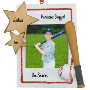 Handsome Slugger Baseball Photo Frame Personalized Ornament
