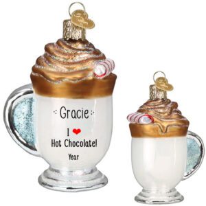 Loves Hot Chocolate Personalized 3-D Glittered Glass Mug Ornament