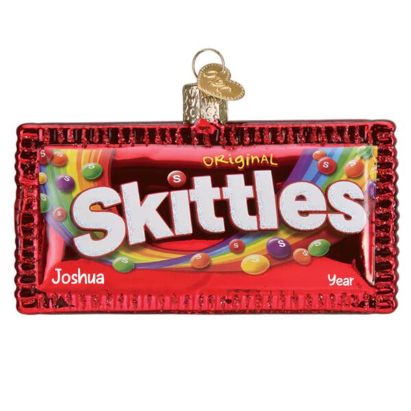 Personalized Skittles Bag 3-D Glittered Glass Ornament