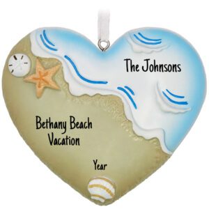 Personalized Vacation At The Beach Heart Shoreline Ornament