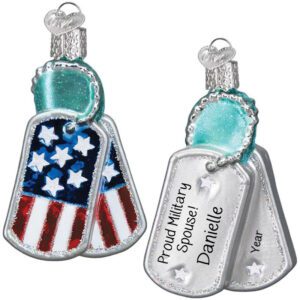 Proud Military Spouse Glittered Glass Patriotic Tags Ornament