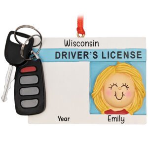 New Driver's License Key Fob Personalized Ornament BLONDE GIRL