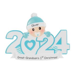 Great Grandson's 1st Christmas Keepsake Personalized Ornament BLUE